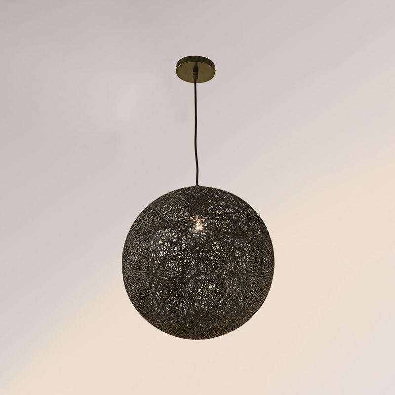 Rattan Sphere Hanging Light Fixture Artistic 1-Light Suspension Pendant for Living Room