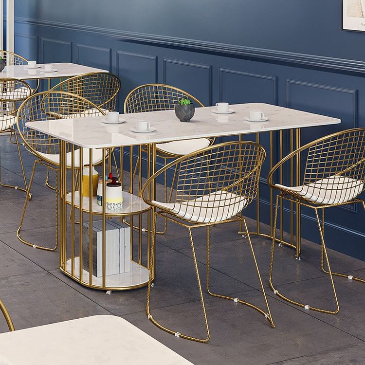 Rectangle White Dining Table Traditional Luxury Table with Gold Frame for Dining Room