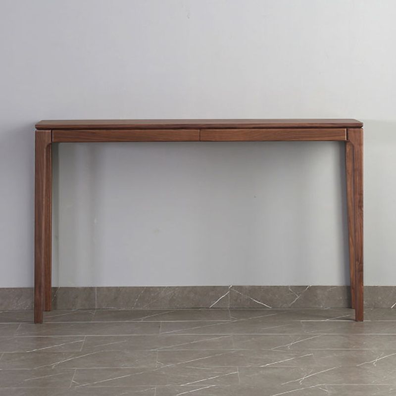 Mid-Century Modern Sofa Table 4 Legs Wood Rectangle Storage Walnut Console Table