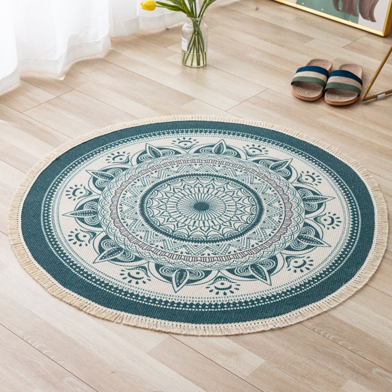 Traditional Flower Print Carpet Polyester Indoor Rug Washable Fringe Area Carpet for Living Room