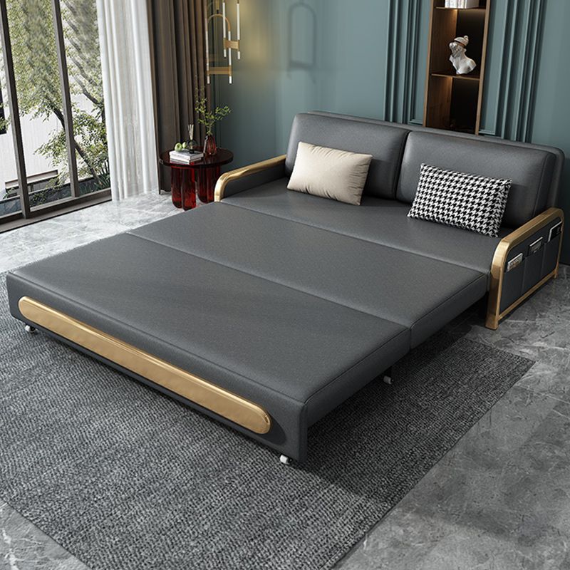 Armless Modern Faux Leather Stain Resistant Bed Sofa Couch in Grey