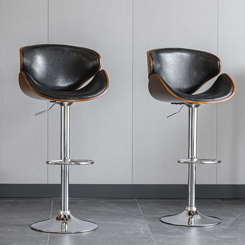 Wood Adjustable Bar & Counter Stool Armed Footrest Indoor Contemporary Bar Stool