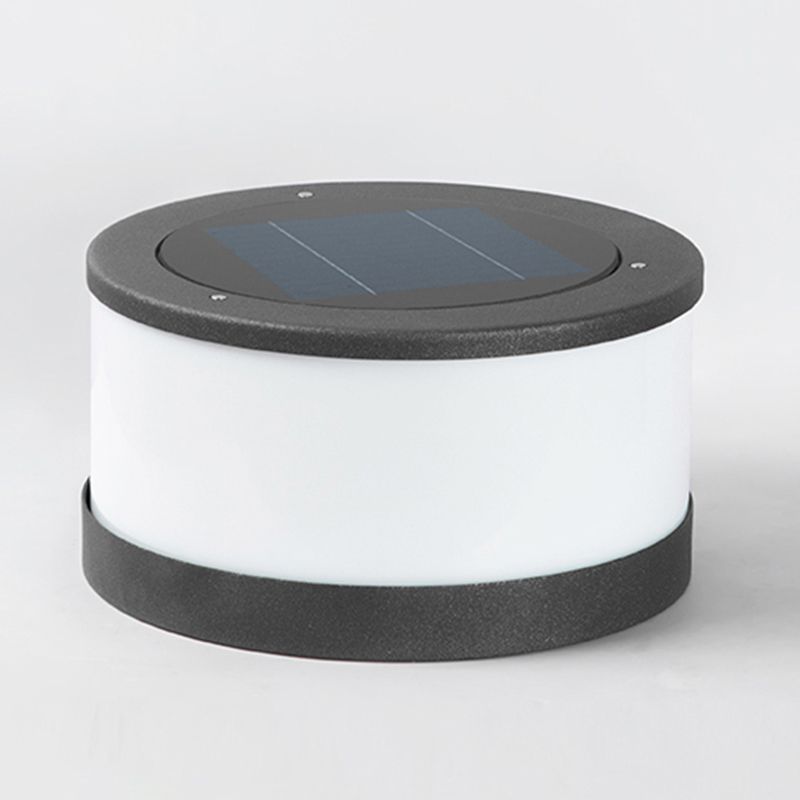Metal Round Shape Outdoor Lights Modern Style 1 Light Solar Pillar Lamp in Black