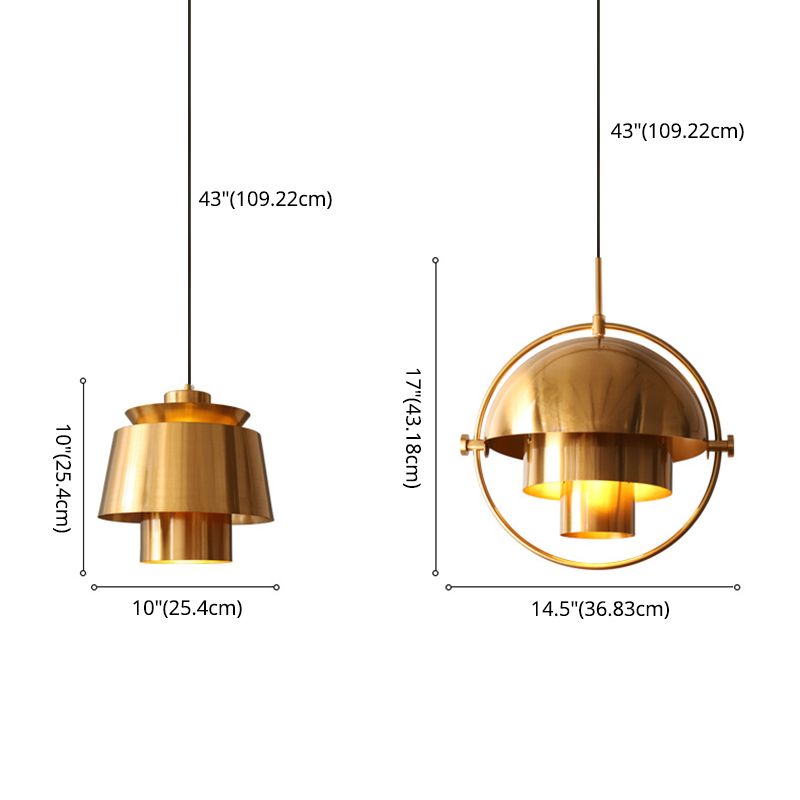 Gold 1 Light Pendant Lamp Mid-Century Creative Design Metal Hanging Lamp for Bedroom