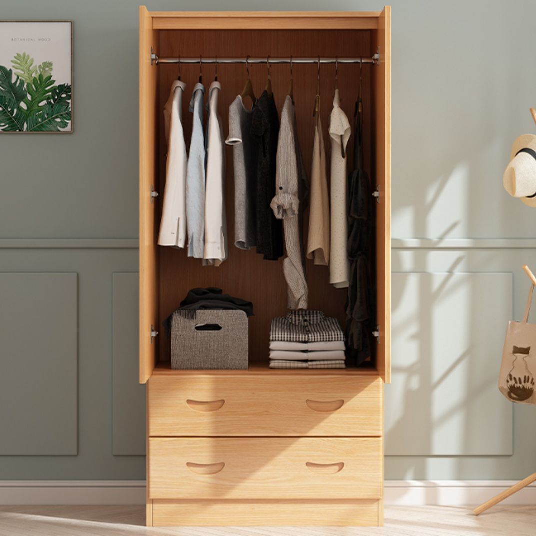 Modern Natural Solid Wood Wardrobe Freestanding Wardrobe with Self Close Drawers