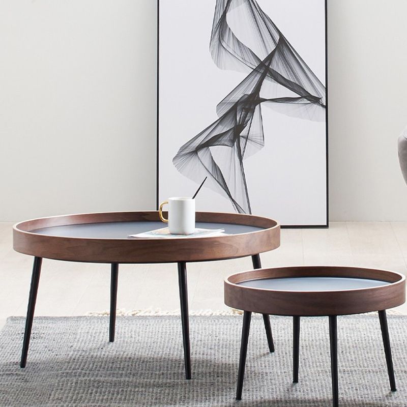 4 Legs Round Coffee Table Modern Wood Coffee Table in Brown/Black