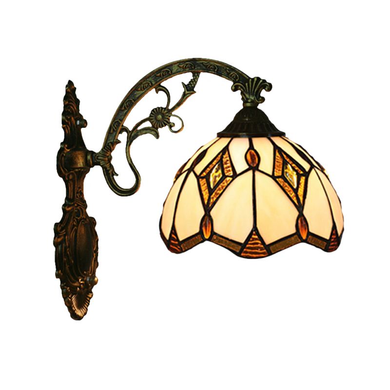 Wave-Edge Bowl Wall Lamp 1-Bulb Tiffany Glass Craftsman Wall Mount Light Fixture in Bronze