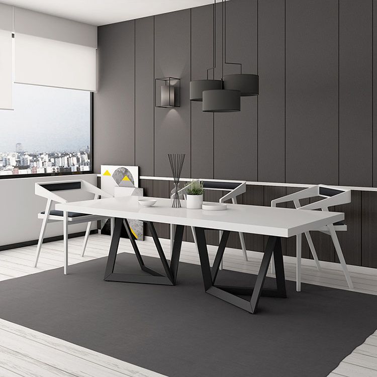 Mesa de comedor rectangular de estilo industrial, mesa fija con tapa blanca y madera maciza