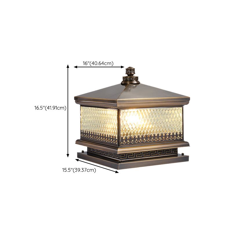 Square Shape Pillar Lamp Contemporary Brass Outdoor Waterproof Light