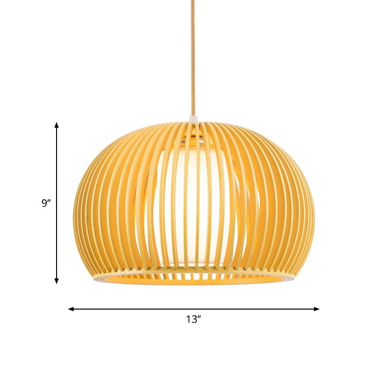 13"/18" W Modern Half-Globe Pendant Wooden 1 Light Dining Table Suspension Lighting with Inner Shade