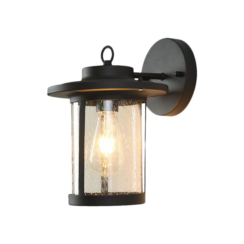 Single Light Cylinder Wall Lighting Warehouse Black/Brass Seedy Glass Wall Mounted Light