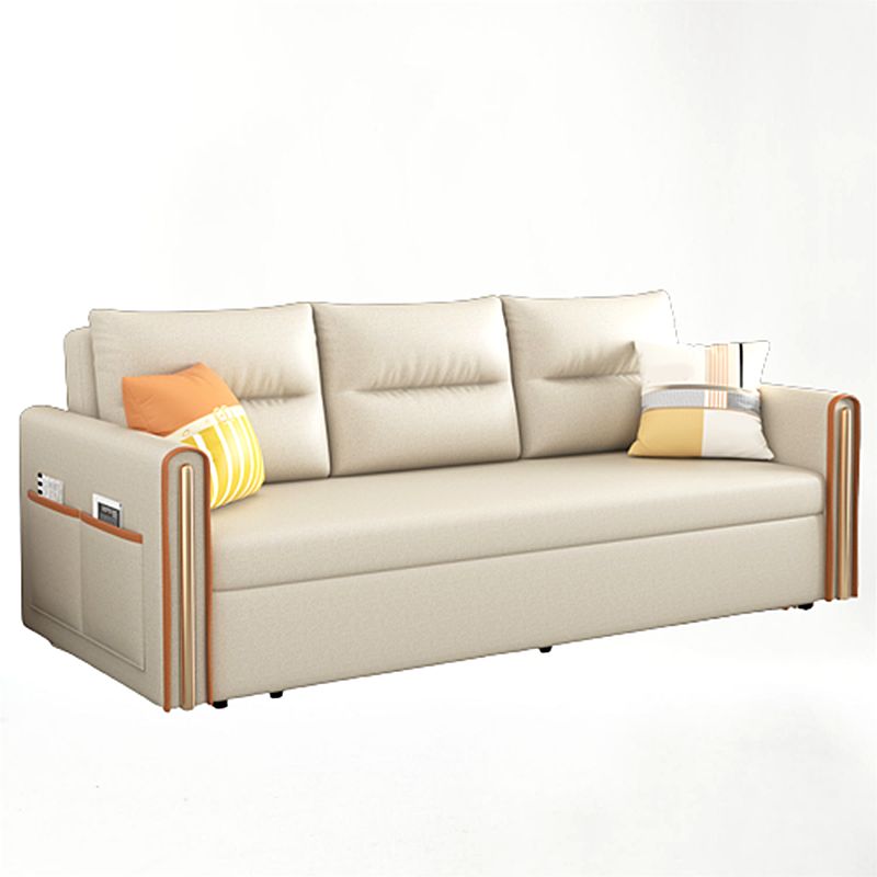 Beige 31.49" Wide Sofa Bed Glam Faux leather Sleeper Sofa with Pillow Included