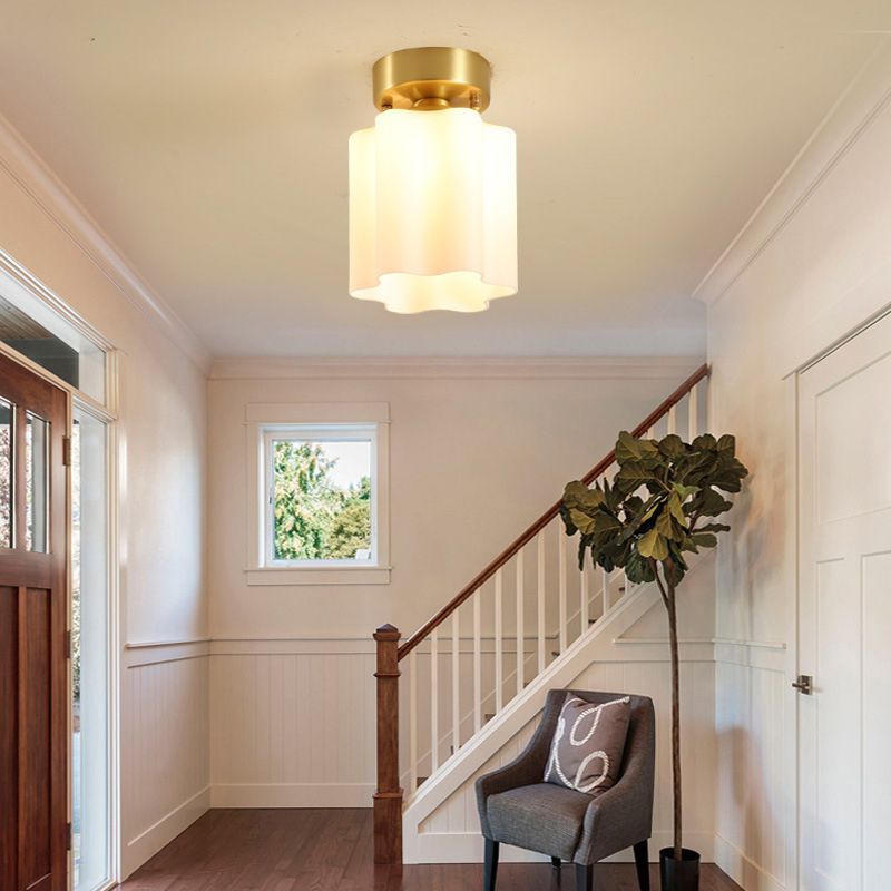 1-Light Ceiling Lamp Simple Ceiling Mount Light with Glass Shade for Aisle