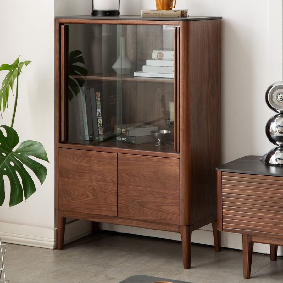 Mid-Century Modern Square Living Room Accent Cabinet with Doors