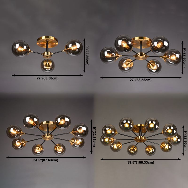 Glazen ronde vorm spoelplafondlicht moderne multi -lichten spoel de houding verlichting in zwart