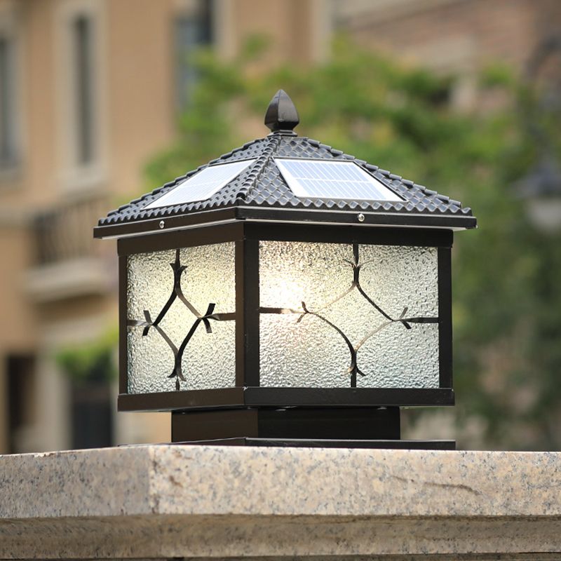 Rectangular Shape Metal Solar Pillar Lamp Modern Style 1-Light Outdoor Light