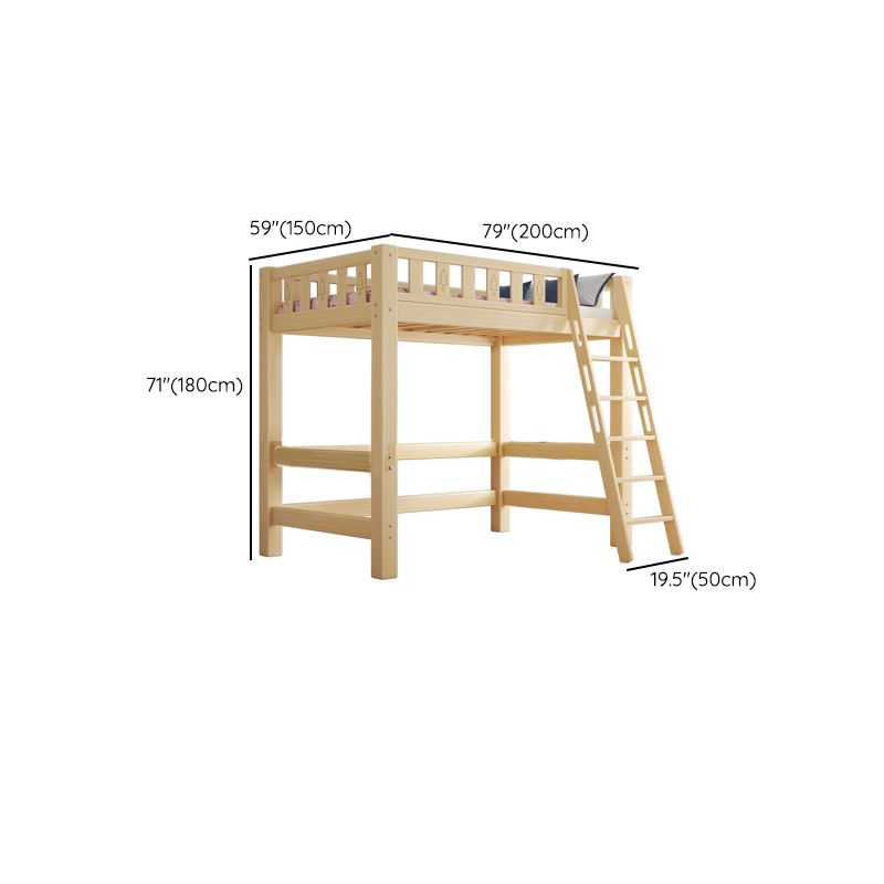 Contemporary Loft Bed Natural Solid Wood Kids Bed with Guardrail