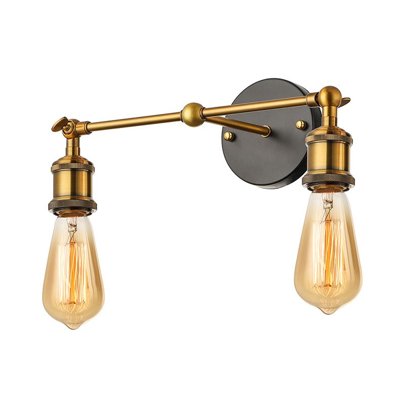 2 Lights Exposed Sconce Light with Bare Bulb Industrial Brass Finish Metal Wall Light Fixture for Coffee Shop