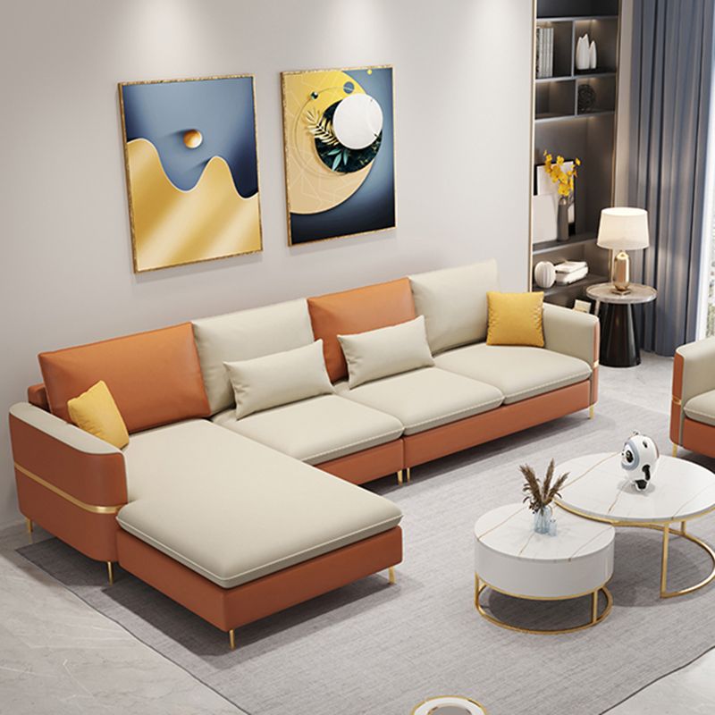 Modern Style Sofa & Chaise Faux Leather Sectional with Bolster Pillows