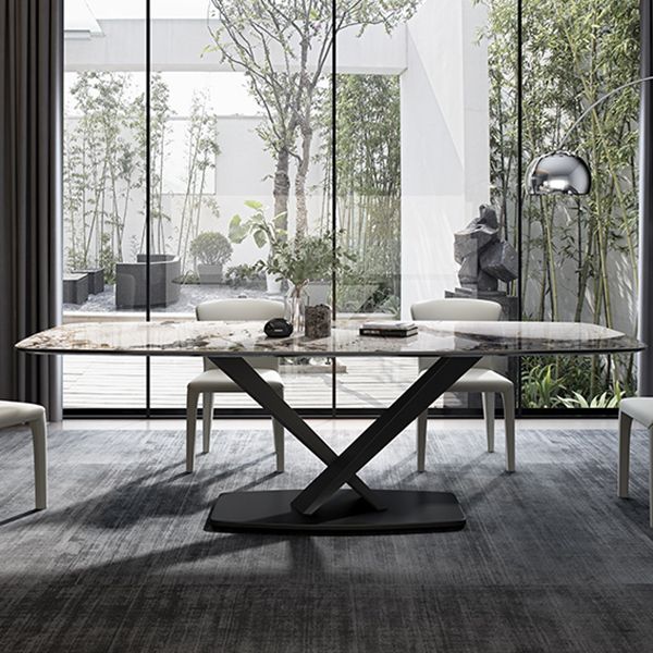 Metal Contemporary Rectangular Dining Table Sintered Stone Dining Table for Dining Room