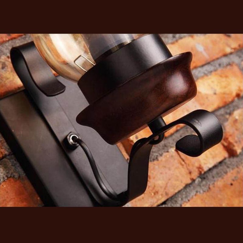 Rusty Wall Sconce in Industrial Vintage Style Wrought Iron Wall Lamp with Amber Glass Shade