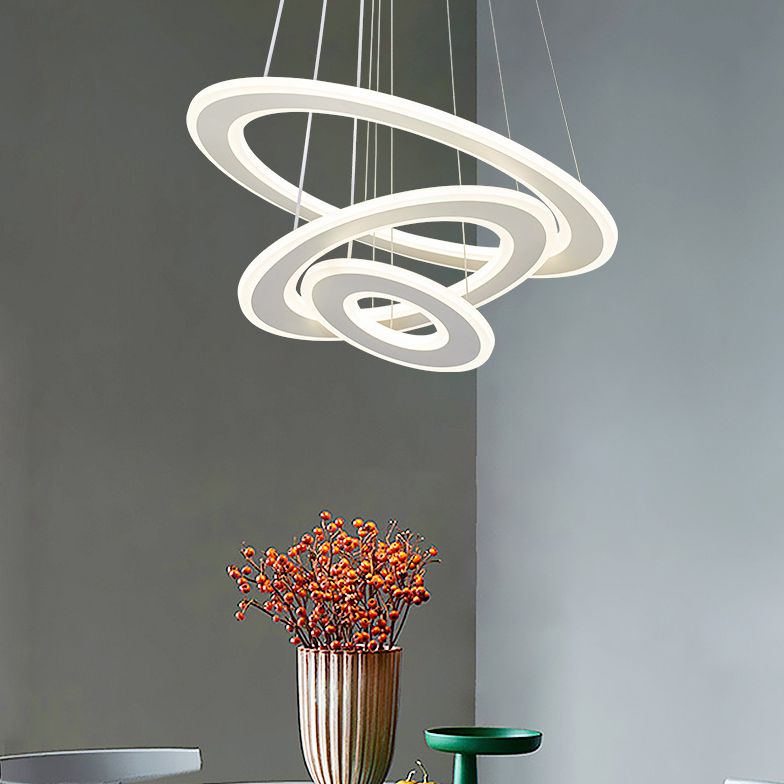White O Chandelier Pendant Minimalist 3-Light Acrylic LED Ceiling Light for Dinner