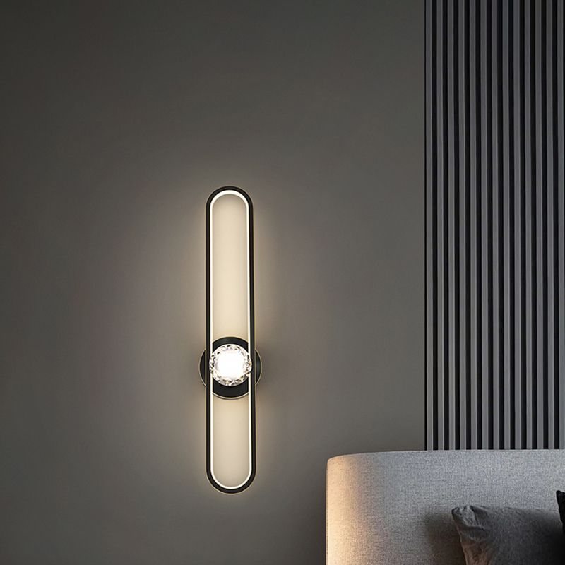 Modern Brass Wall Light Oval LED Wall Sconce with Crystal for Living Room