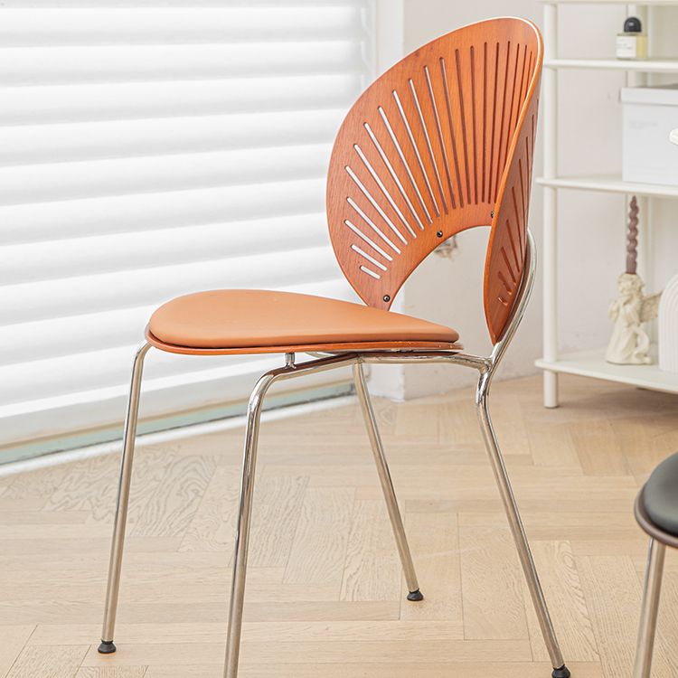 Silla de comedor de metal de estilo contemporáneo, silla individual sin brazos con respaldo abierto para cocina