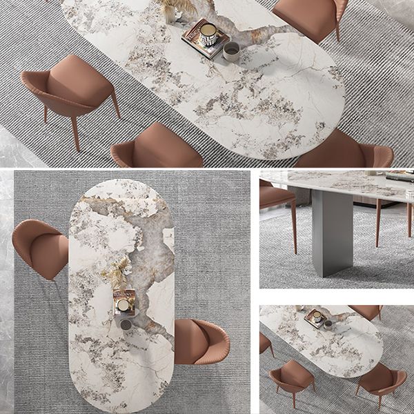Sintered Stone Dining Table Modern Table in White with Grey Double Pedestal