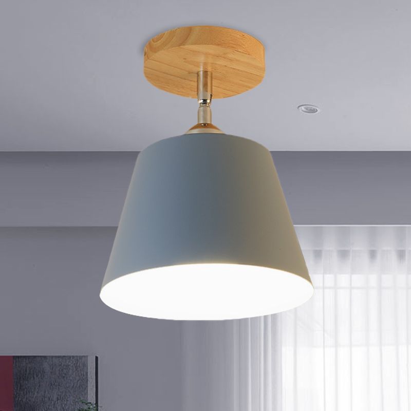 1 Licht Tapered Semi Flush Hanglamp Modernisme Grijs/Roze Metaal en Houten Verstelbare Plafondlamp