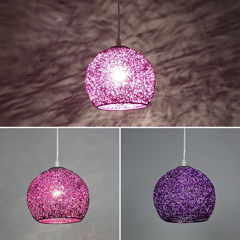 Aluminum Wire Spherical Pendant Macaron Style 1-Light Suspended Lighting Fixture