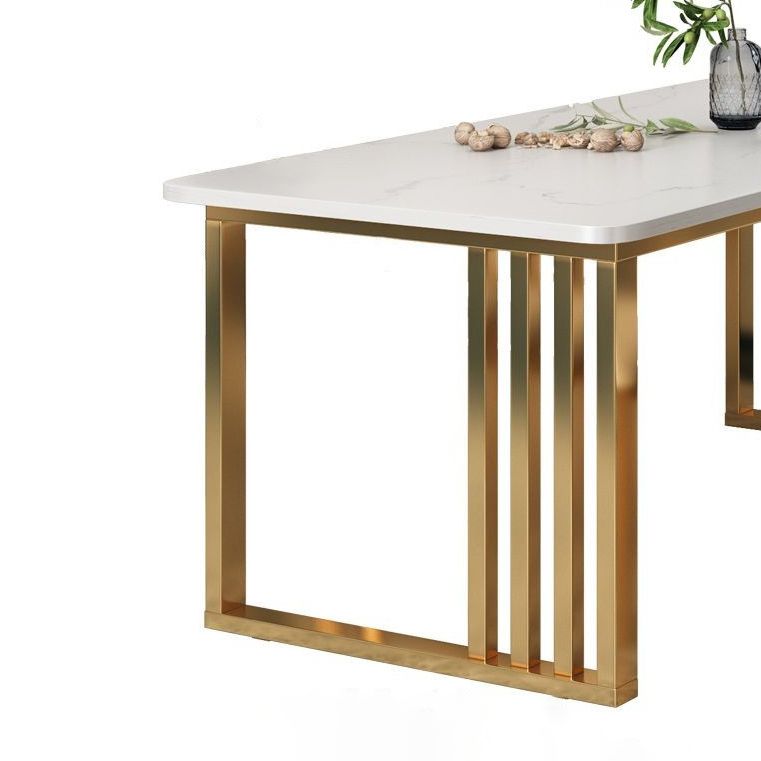 Glam Double Pedestal Dining Table Stone Table for Dining Room Kitchen