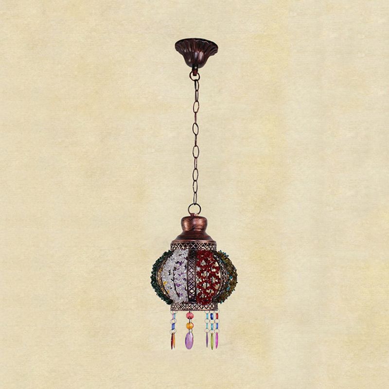 Metal Rust Hanging Pendant Sphere 1 Head Bohemian Ceiling Suspension Lamp for Bedroom