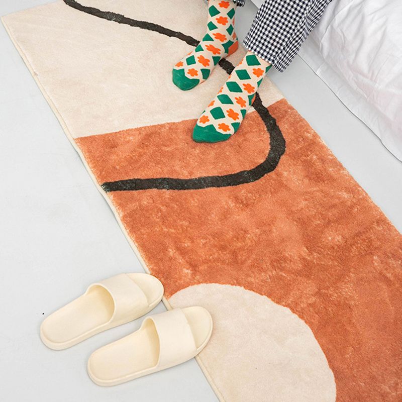 Orange Kids Rug Polyester Color Block Area Rug Non-Slip Backing Rug for Drawing Room