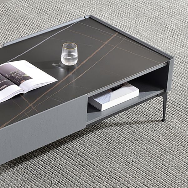 Rectangular Slate Top Coffee Table 4 Legs Cocktail Table with Storage