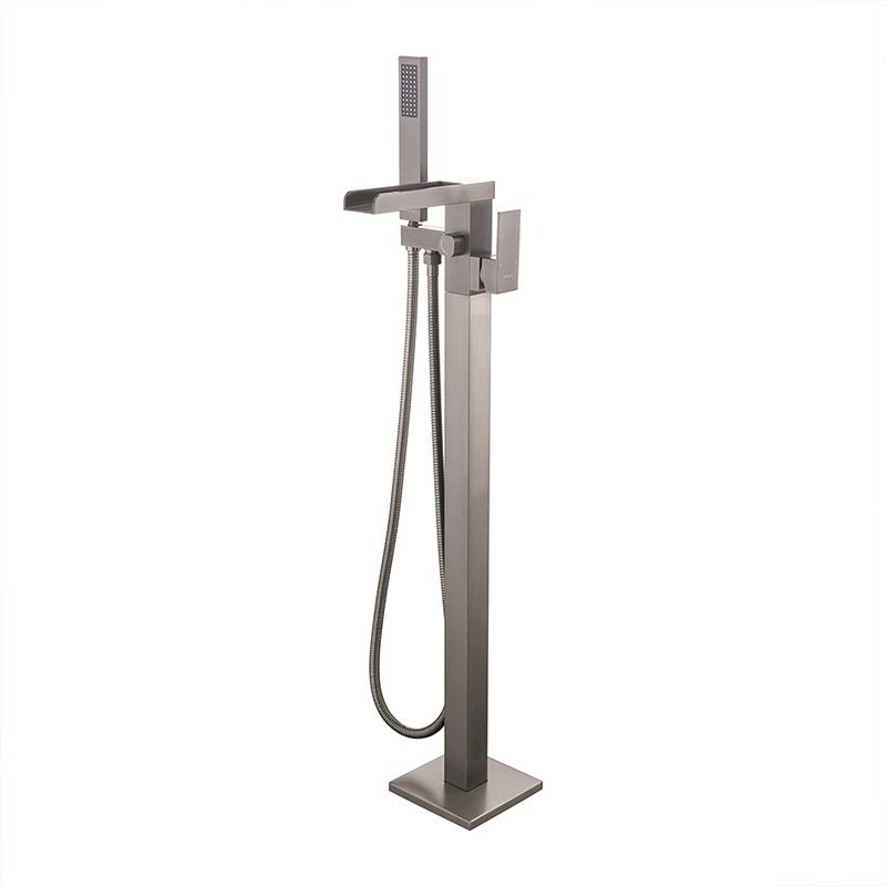 Modern Floor Standing Rod Handle Handheld Shower Head Bathtub Faucet