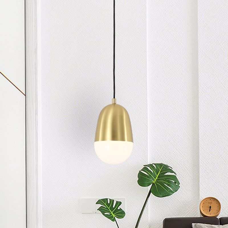 Metal Pill Hanging Lamp Minimalism 1 Bulb Brass Pendant Ceiling Light for Bedroom