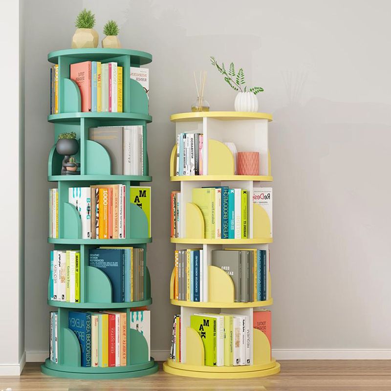 Modern Wooden Rotatable Storage Bookshelf Home Round Bookcase