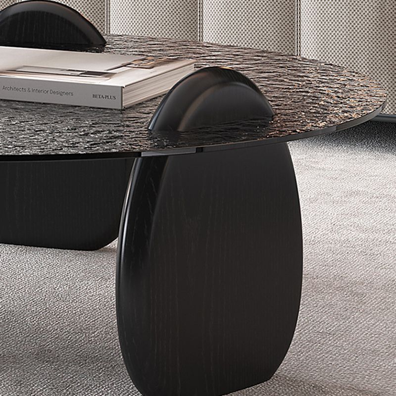Glass Top Coffee Table Black Modern Round 3 Legs  Cocktail Table
