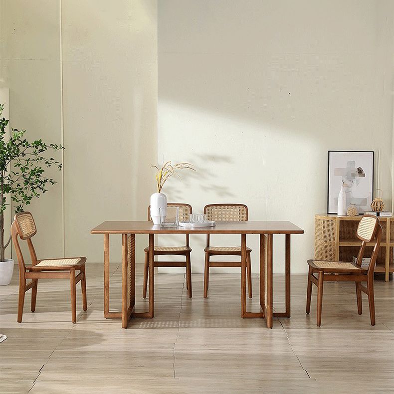 Industrial Solid Wood Brown Dining Table Rectangle Standard Dining Table for Kitchen