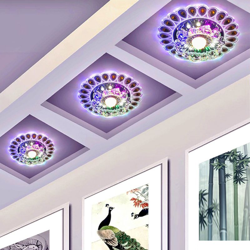 Hotel LED Ceiling Mount Light Modern Stylish Flushmount Lighting with Flower Crystal Shade