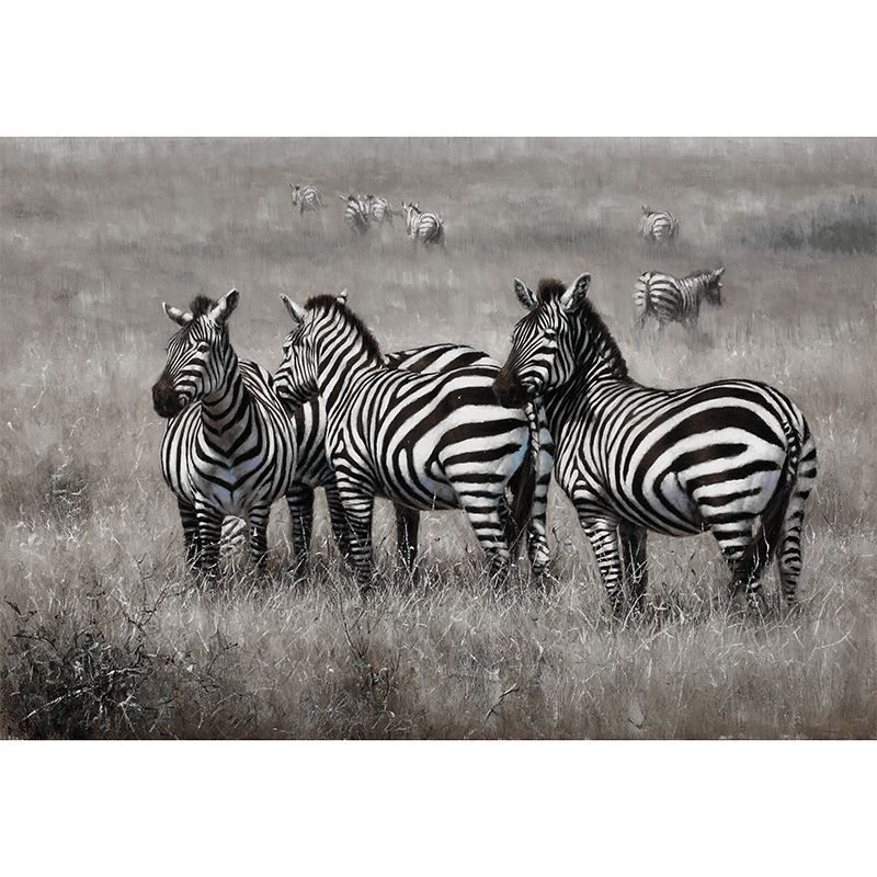Extra Large Zebra Mural for Home Decor Fantasy Grass Wall Covering in Black and White, Stain-Resistant
