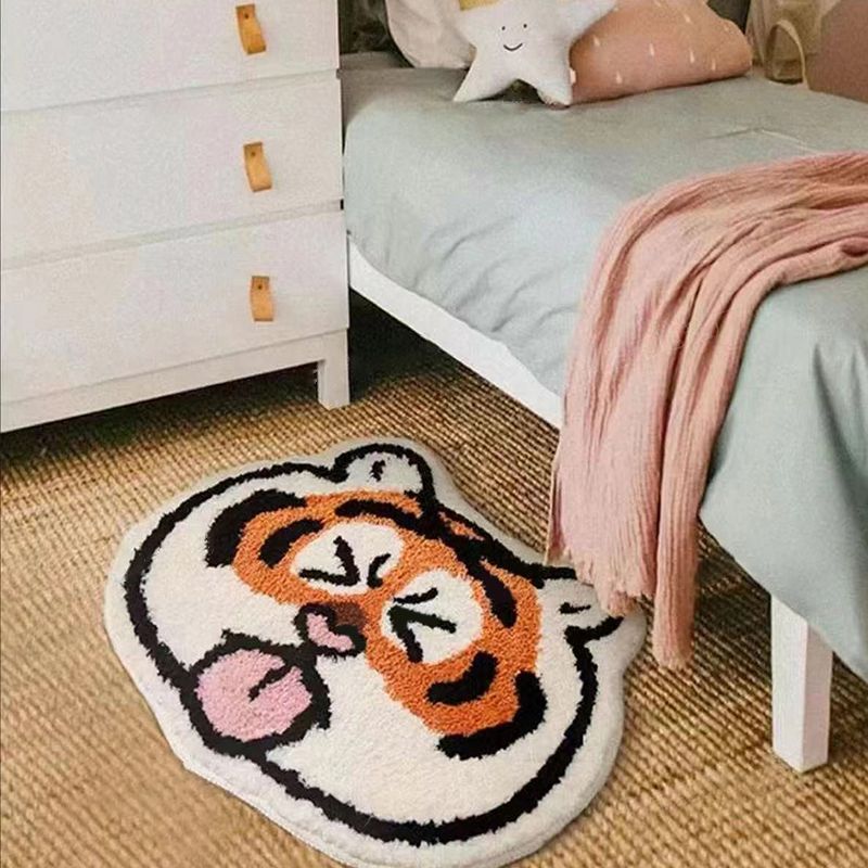 Orange Tiger Pattern Area Rug Polyester Area Carpet Non-Slip Backing Rug for Living Room