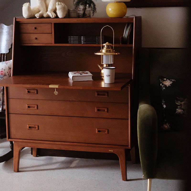 Mid-Century Modern Wood Accent Chest in Ash 46" Tall 5 Drawers Cabinet