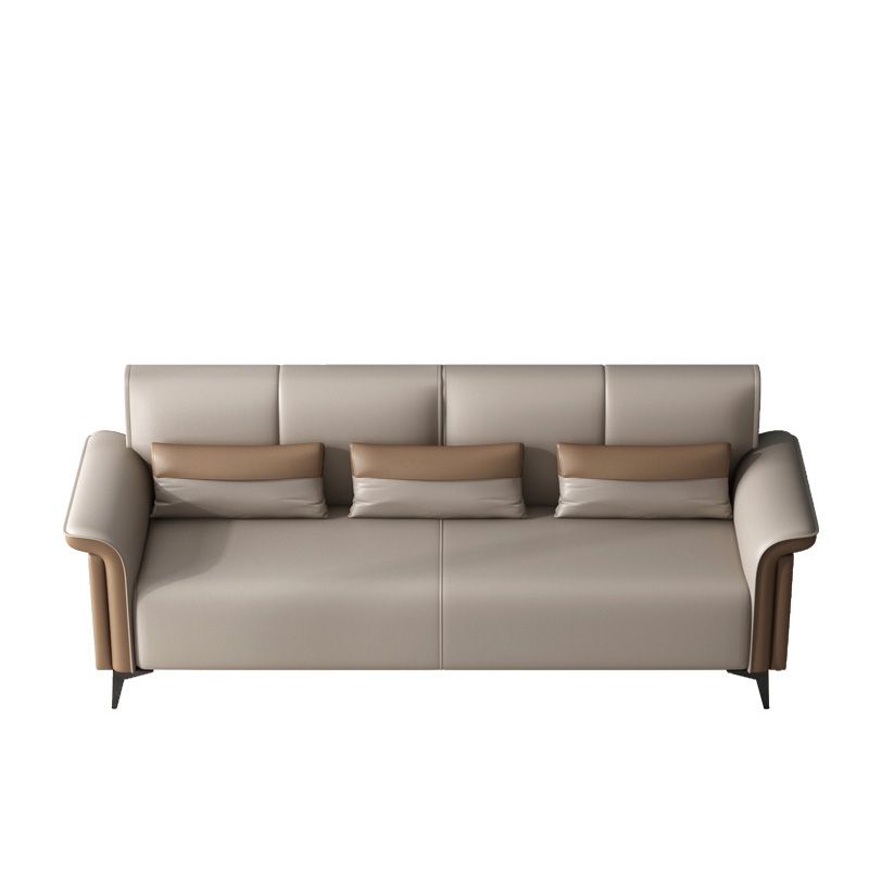 Faux Leather Flared Arm Sofa Contemporary Sofa with Cushions