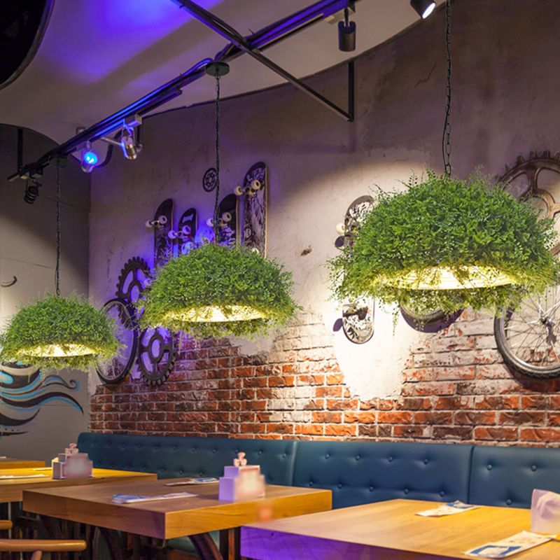 1 Lampen -Eisen -Suspensionsbeleuchtung Retro Green Dome Restaurant Anhänger Deckenleuchte mit Pflanzendekoration