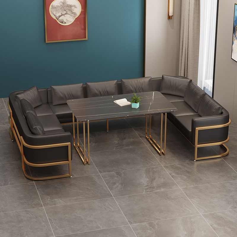 Industrial Sintered Stone Dinner Room Kitchen Table Black Table with Gold Frame for Dining Room