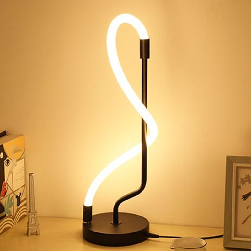 LED Bedside Desk Lighting Modernist Black Nightstand Light with Gooseneck Plastic Shade