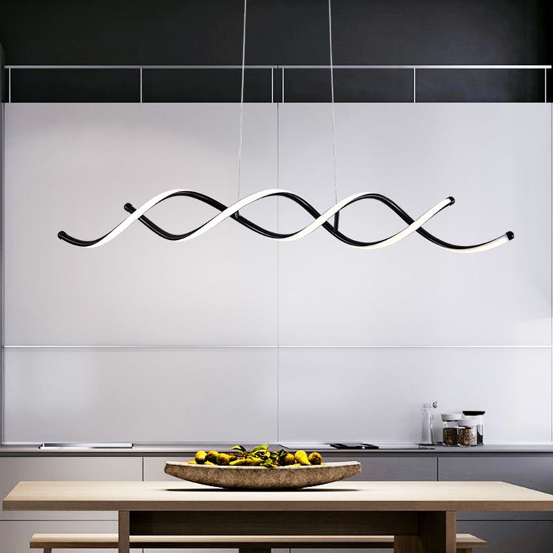 Silicone Black LED Island Light in Modern Simplicity Aluminium Linear Pendant Light for Dining Room