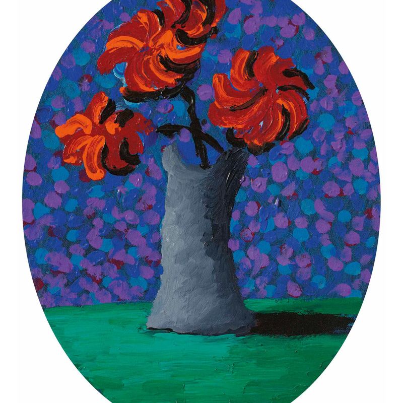 Flower Still Life Wallpaper Murals Artistic Non-Woven Material Wall Decor in Red-Blue-Green